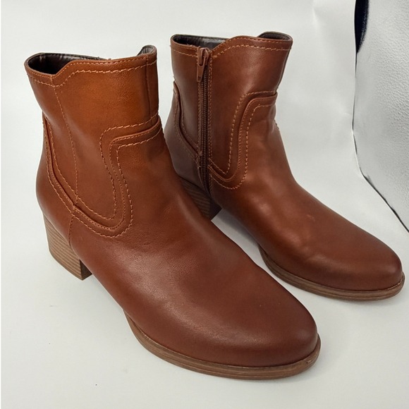 Naturalizer Shoes - Naturalizer Kelby Cognac Brown Ankle Boots Western Stitch Block Heel Womens 8.5M